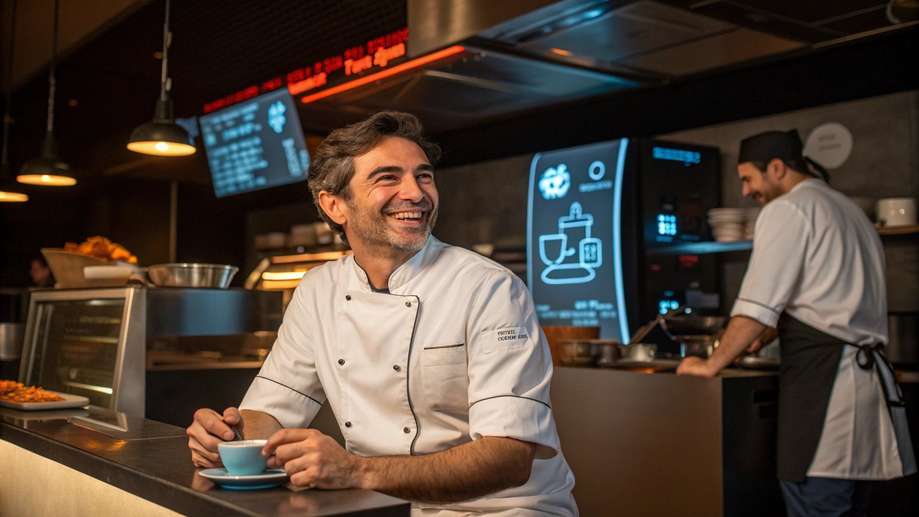 Staff de restaurant relaxat în timp ce AlinAI gestionează apelurile